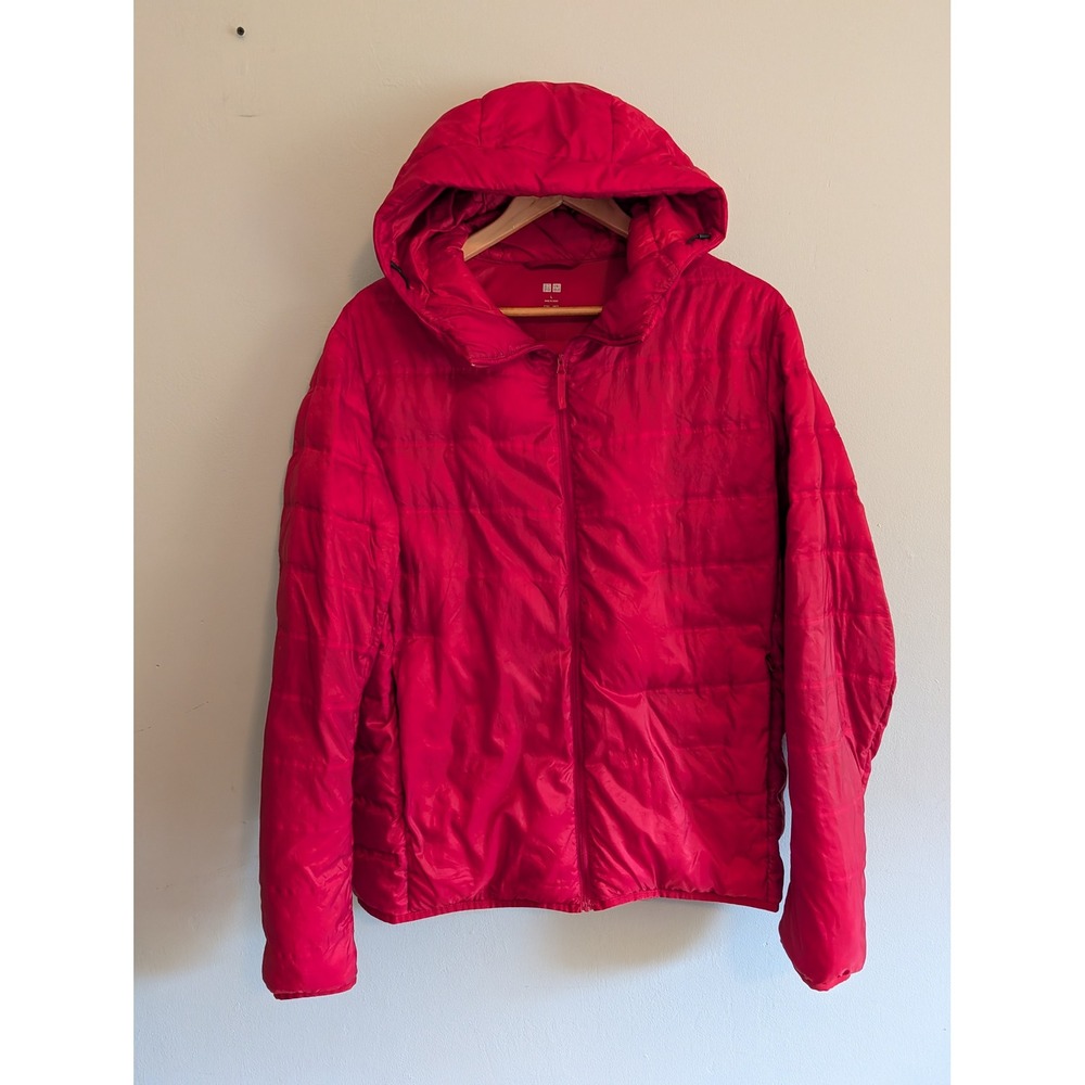 Uniqlo Ultra Light Down Hooded Jacket Red Mens Large 311-409325 Water Repellent